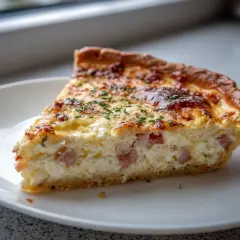 En saftig ost och skinkpaj med gyllene skorpa, toppad med gräslök. Perfekt för en mysig fika.