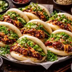 Läckra bao buns med fyllning av kött, gurka och grönsaker. Ett perfekt bao buns recept för en smakrik måltid.