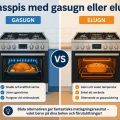 Jämförelse av gasugn med kyckling och elugn med bröd. Lär dig skillnad varmluft och vanlig ugn för bästa matlagning.