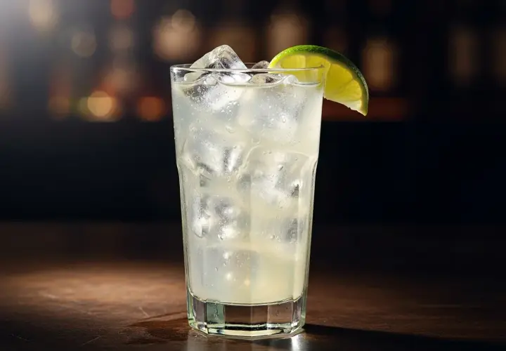 Ett glas med is och en limeklyfta, en uppfriskande cointreau drink.