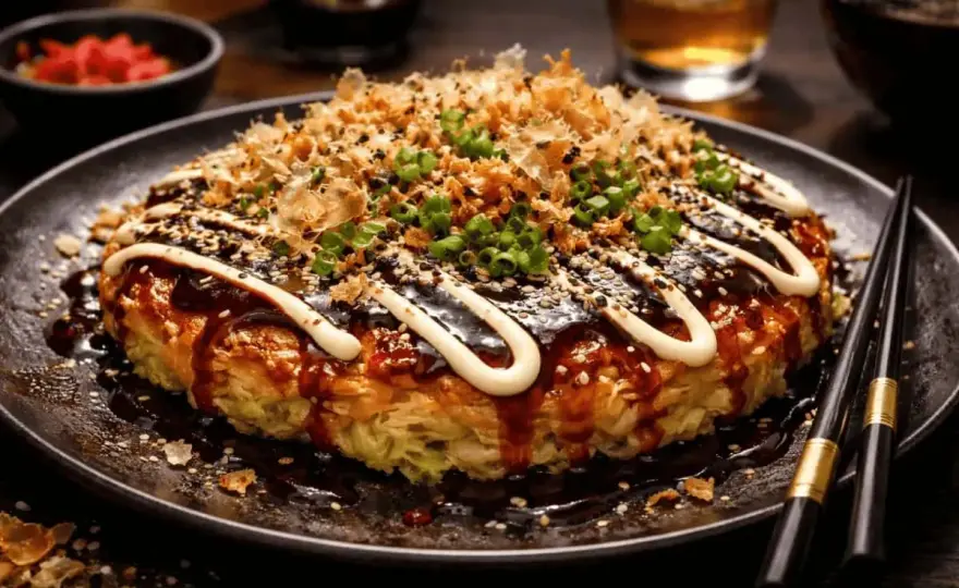 Okonomiyaki recept för en luftig japansk kålpannkaka