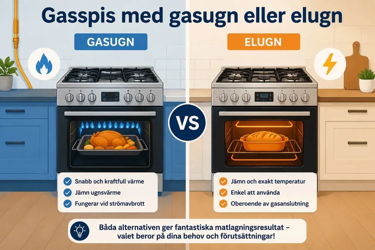 Jämförelse av gasugn med kyckling och elugn med bröd. Lär dig skillnad varmluft och vanlig ugn för bästa matlagning.